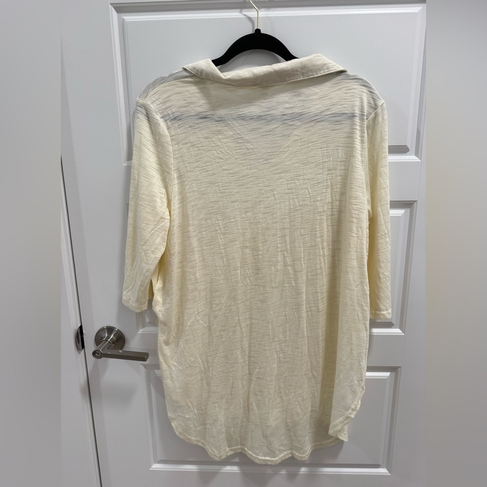 Umgee Cream 3/4 Sleeve Collared Blouse - Picture 3 of 4